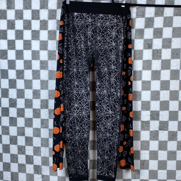 Small/medium Halloween leggings set pumpkin and silver metallic spiderweb - Picture 3 of 4